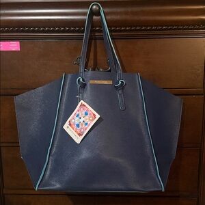 Vince Camuto Oversized Weekender Bag Boho Large Handbag Beach Navy D18 (NWT)